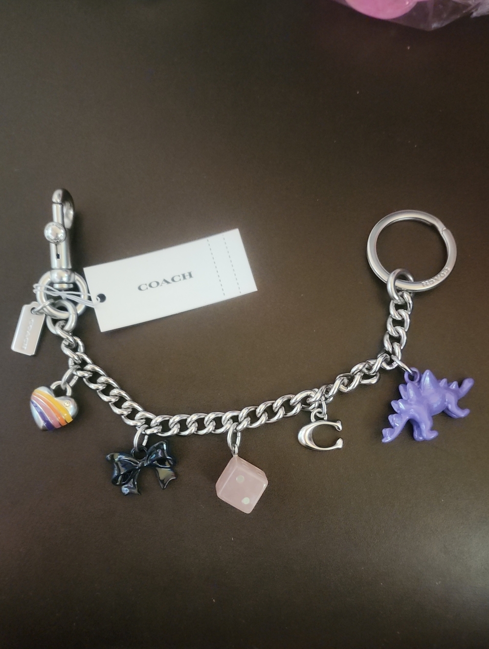 Coach Silver Keychain Charm Nwt 5 Charms On It! 9.5" Long